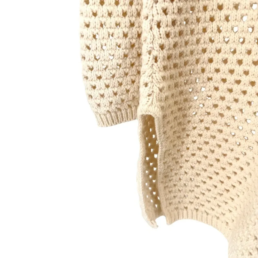 Vintage 90s Ziki Cream 100% Cotton Crochet Knit Boho Tunic Sweater